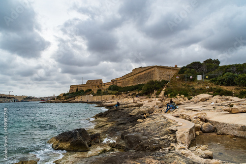 Fort Manoel viewed from the beach at Manoel Island located in Marsamxett Harbour, Gzira Malta.