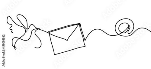 Abstract paper envelope with bird as line drawing on white background. Vector