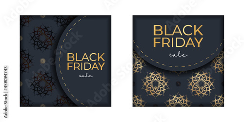 Festive poster for black friday dark blue with a round gold pattern