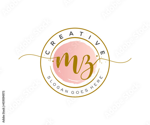 initial MZ Feminine logo beauty monogram and elegant logo design, handwriting logo of initial signature, wedding, fashion, floral and botanical with creative template. photo