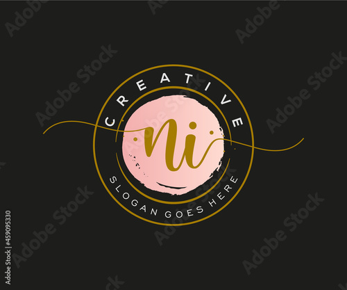 initial NI Feminine logo beauty monogram and elegant logo design, handwriting logo of initial signature, wedding, fashion, floral and botanical with creative template.