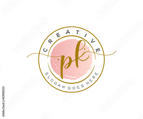 initial PK Feminine logo beauty monogram and elegant logo design, handwriting logo of initial signature, wedding, fashion, floral and botanical with creative template.