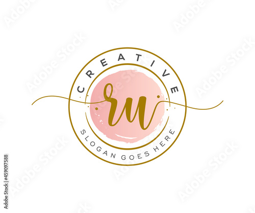 initial RU Feminine logo beauty monogram and elegant logo design, handwriting logo of initial signature, wedding, fashion, floral and botanical with creative template. photo