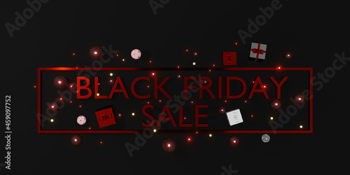 black friday banner shop sale with gifts and balloons 3D illustration