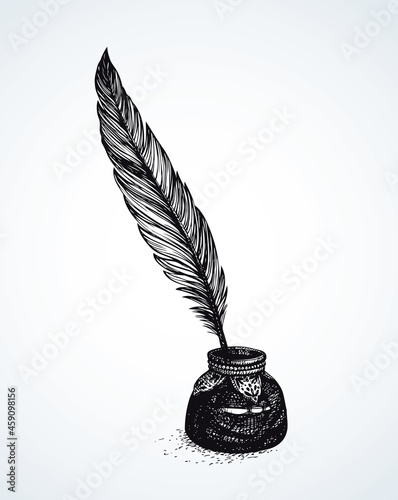 Vector freehand drawing of ancient pen and inkwell