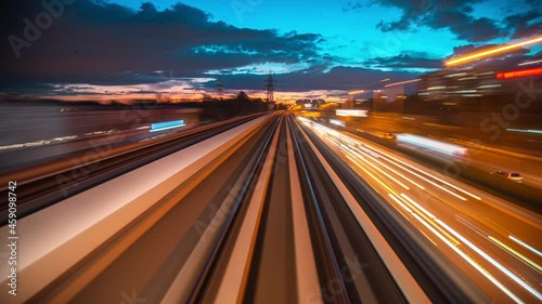 Wallpaper Mural High speed train point of view motion time lapse during twilight and night time without being stopped. Torontodigital.ca