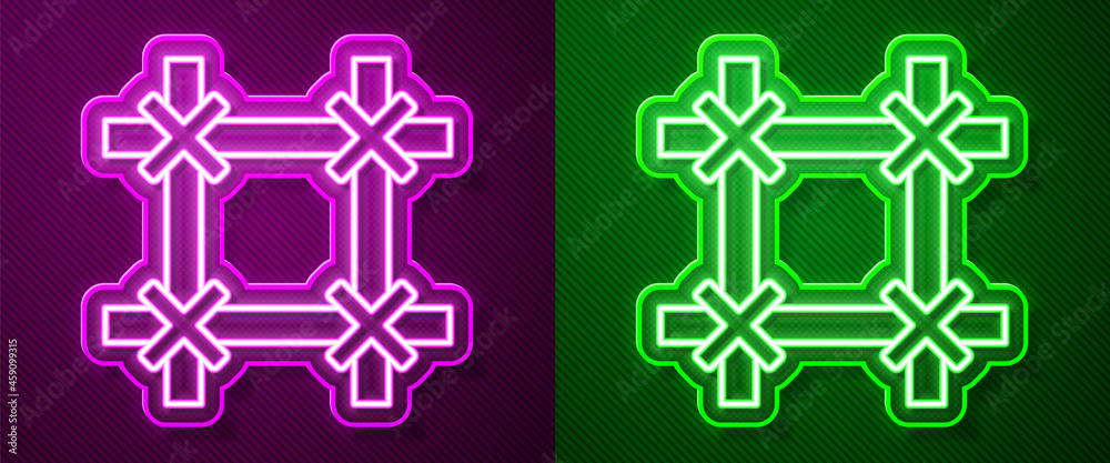 Glowing neon line Prison window icon isolated on purple and green background. Vector Glowing neon line Prison window icon isolated on purple and green background. Vector