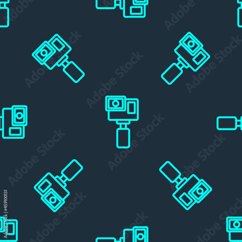 Green line Action extreme camera icon isolated seamless pattern on blue background. Video camera equipment for filming extreme sports. Vector
