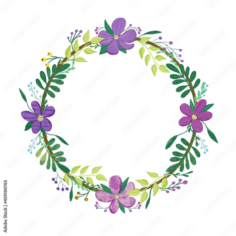 illustration of a floral wreath in a decorative style on a white background for banner, button, icon, avatar, sticker illustration of a floral wreath in a decorative style on a white background for banner, button, icon, avatar, sticker