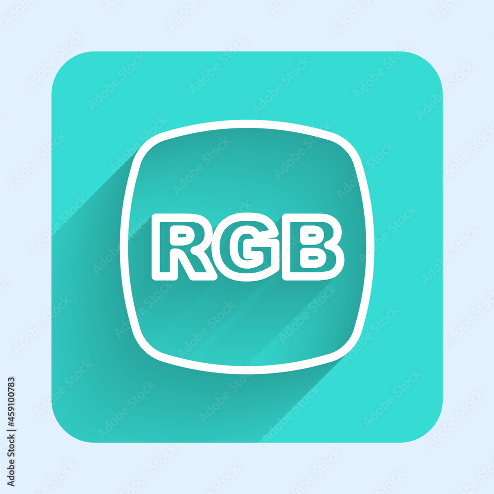 White line Speech bubble with RGB and CMYK color mixing icon isolated with long shadow background. Green square button. Vector White line Speech bubble with RGB and CMYK color mixing icon isolated with long shadow background. Green square button. Vector