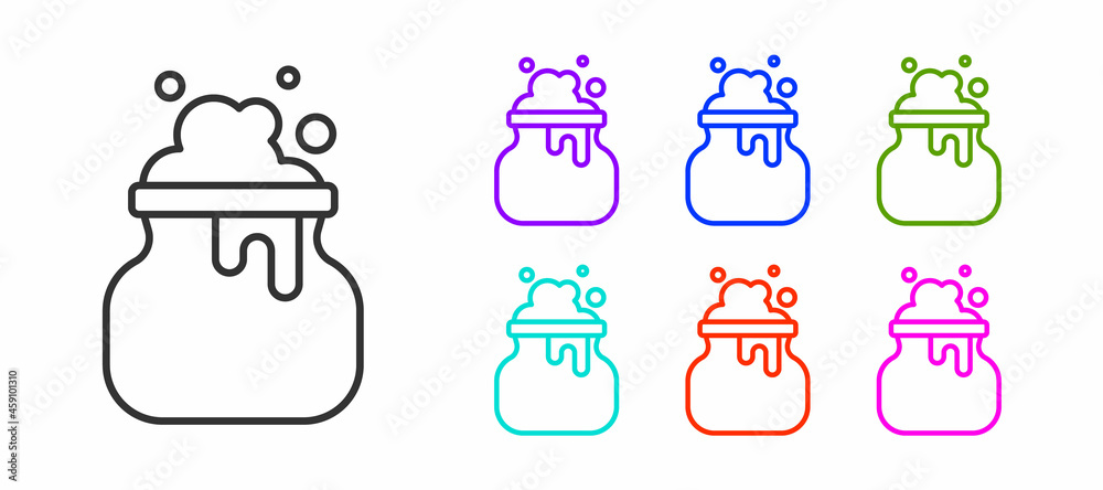 Black line Witch cauldron icon isolated on white background. Happy Halloween party. Set icons colorful. Vector Black line Witch cauldron icon isolated on white background. Happy Halloween party. Set icons colorful. Vector
