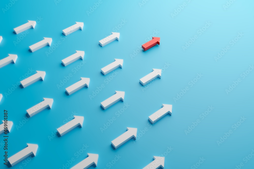 red arrow move on and take a leader to success target, 3d illustration rendering red arrow move on and take a leader to success target, 3d illustration rendering