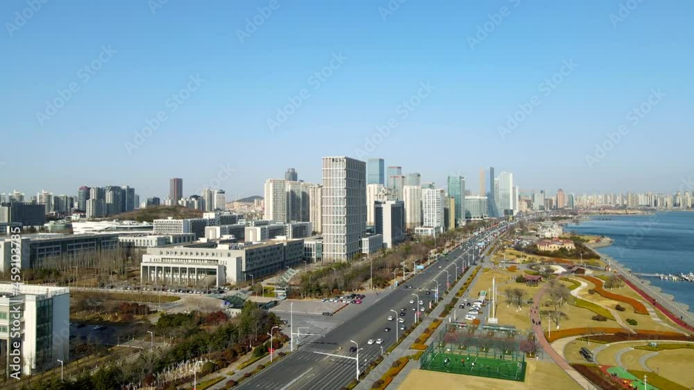 Aerial photography of Qingdao west coast modern architecture landscape skyline