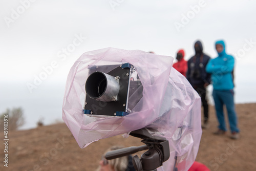 Volcanologists observing the volcano Cumbre Vieja in La Palma Canary Islands 2021 photo