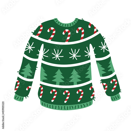 Green christmas sweater with new year ornament