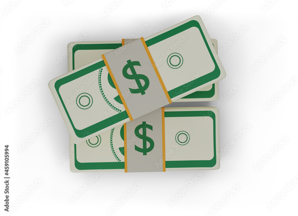 Bundles cash on white background. US Dollar bills bundles stack on white background. Minimal style money dollar cash icon. Economy,finance,rich,treasure sign 3D render. 3d render illustration Bundles cash on white background. US Dollar bills bundles stack on white background. Minimal style money dollar cash icon. Economy,finance,rich,treasure sign 3D render. 3d render illustration