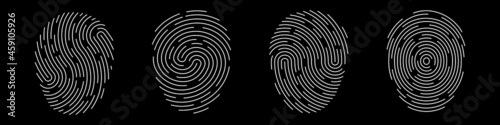 Fingerprints. Fingerprint scanner on a black background. Set of fingerprints of various shapes. Stock vector EPS 10