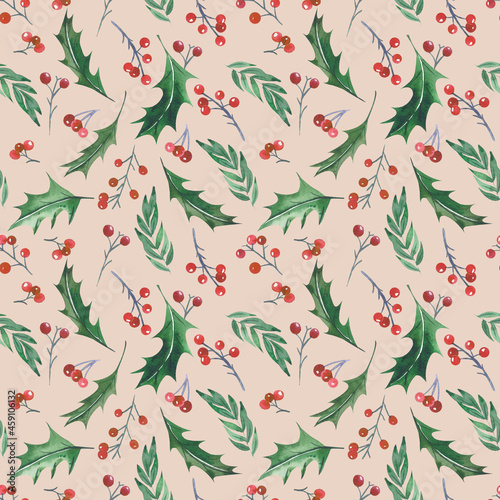Wallpaper Mural Watercolor seamless patternWatercolour Boho Christmas seamless pattern. Repeat rustic pattern for fabric,  textile, gift wrapping paper, apparel, home decor Torontodigital.ca