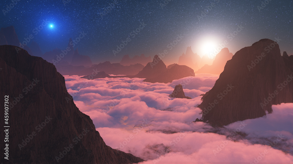 3D Rendering Fantasy Planet Trisolaris from The Three-Body Problem