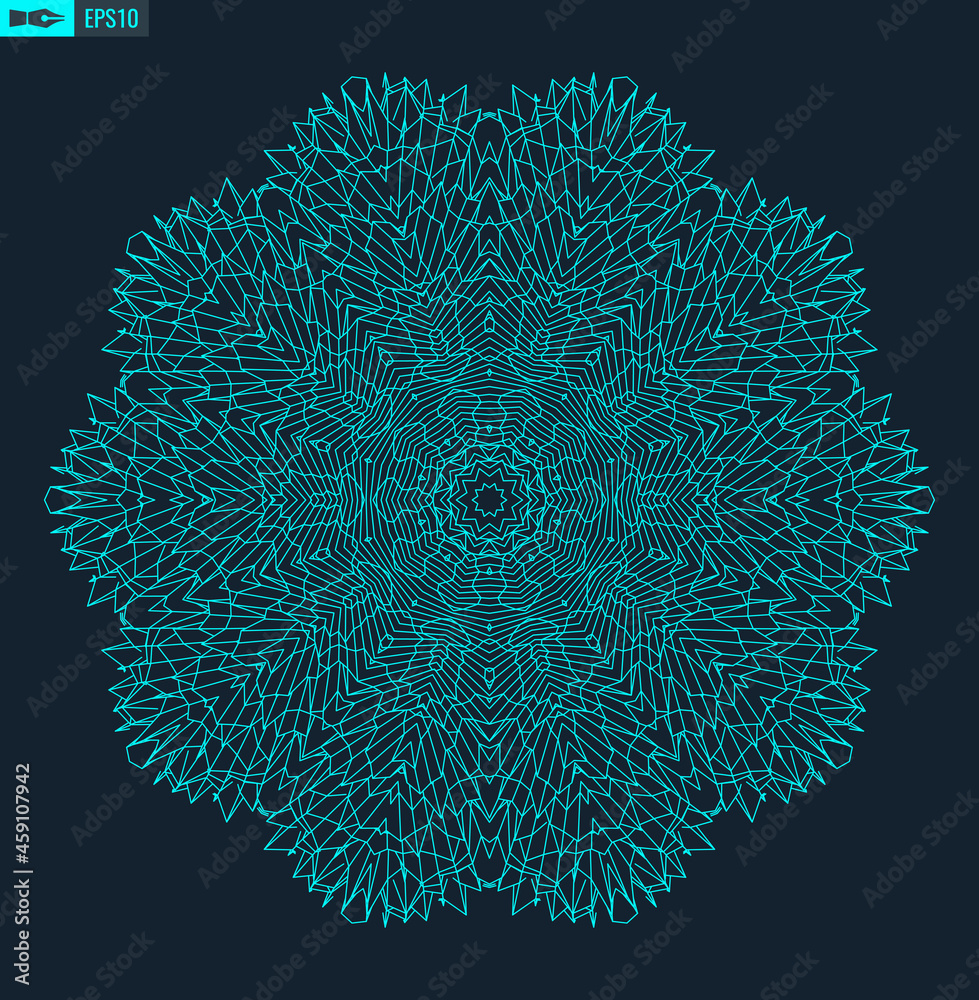 Circle pattern technology. Blue abstract geometric shape tech pattern on dark background. Music abstract vector illustration.