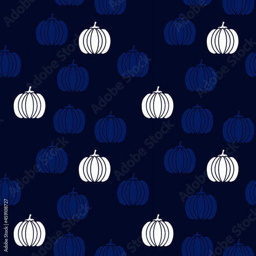 Seamless pattern with blue and white pumpkins