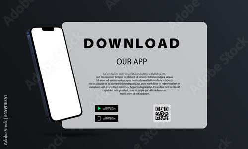 Download page of the mobile app. Page banner advertising for downloading an app for mobile phone, smartphone. Advertising space for your application Flat vector illustration