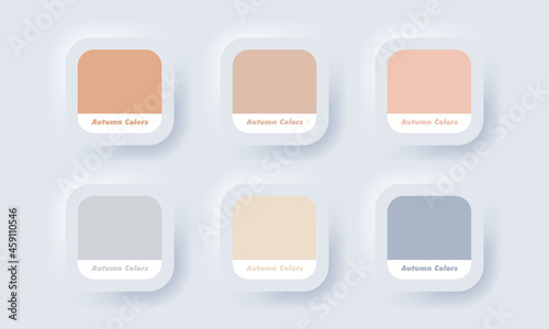 Autumn palette color in RGB HEX. Color Catalog. Neumorphic UI UX white user interface web button. Neumorphism. Vector EPS 10.