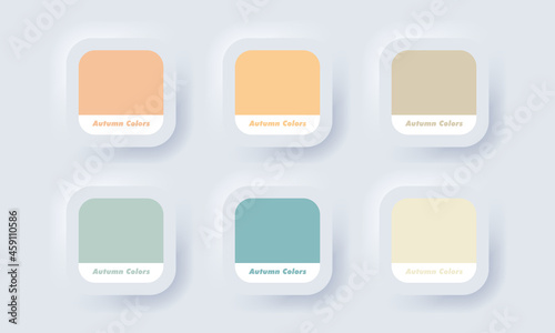 Autumn palette color in RGB HEX. Color Catalog. Neumorphic UI UX white user interface web button. Neumorphism. Vector EPS 10.
