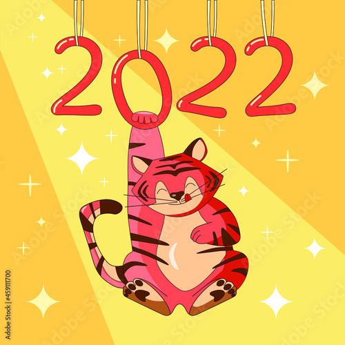 Cheerful tiger celebrates New Year