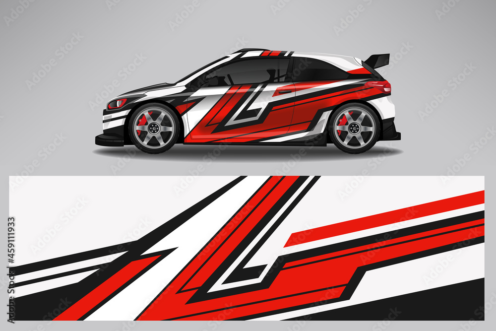 Wrap car vector design decal. Graphic abstract line racing background design for vehicle, race car, rally, adventure livery camouflage.