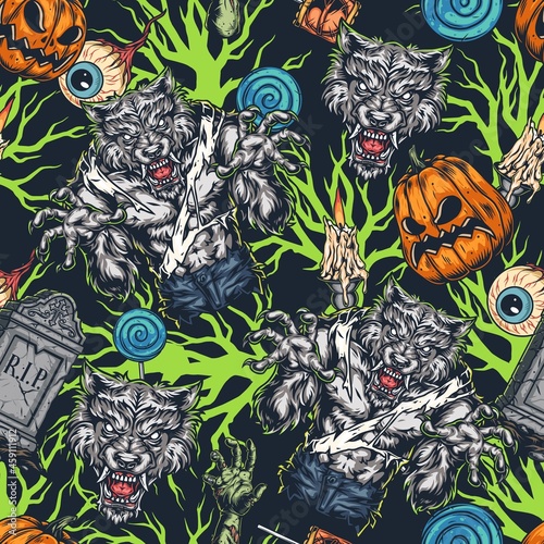 Halloween vintage colorful seamless pattern