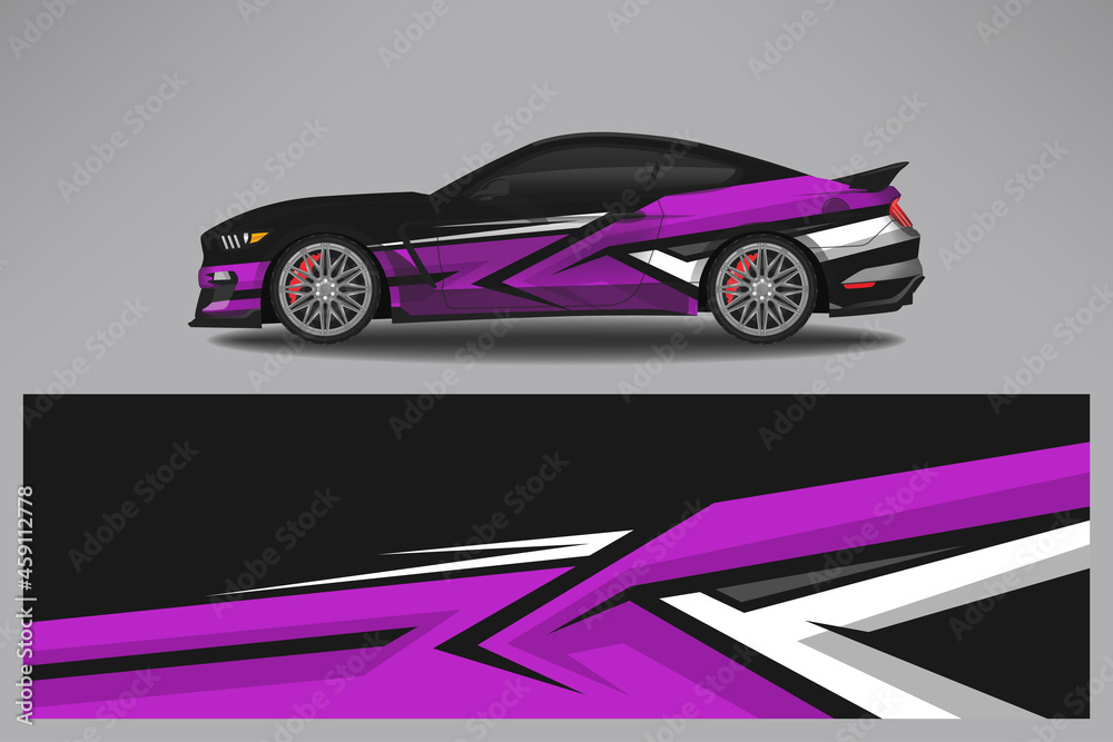 Wrap car vector design decal. Graphic abstract line racing background design for vehicle, race car, rally, adventure livery camouflage.