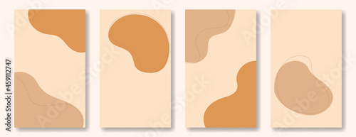 Set of abstract vertical social media posting templates. Spots and lines in a beige palette, skin tone, backdrops with copy space