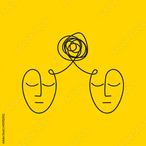 Two hand drawn human faces connected by single line