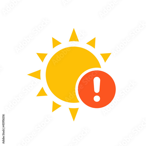 Sun warning icon on white, vector