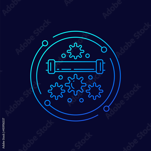 UV-C lamp icon, ultraviolet light for disinfection line vector