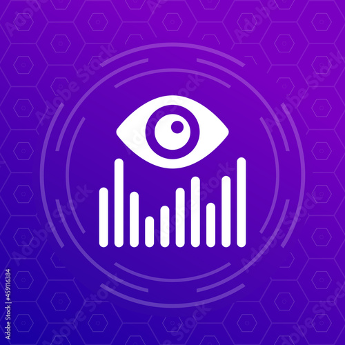 Views analytics icon, eye and graph vector