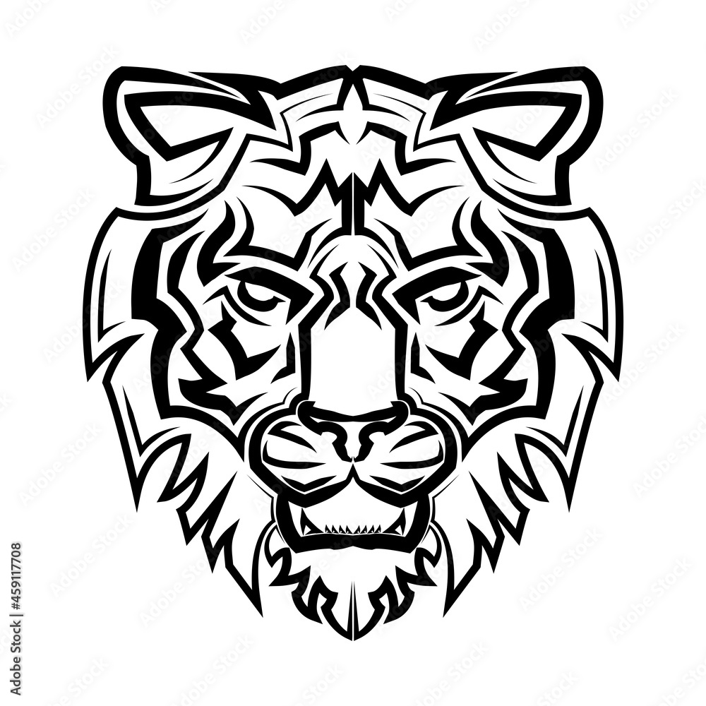 Black and white line art of tiger head Good use for symbol mascot icon  avatar tattoo T Shirt design logo or any design. Stock Vector | Adobe Stock