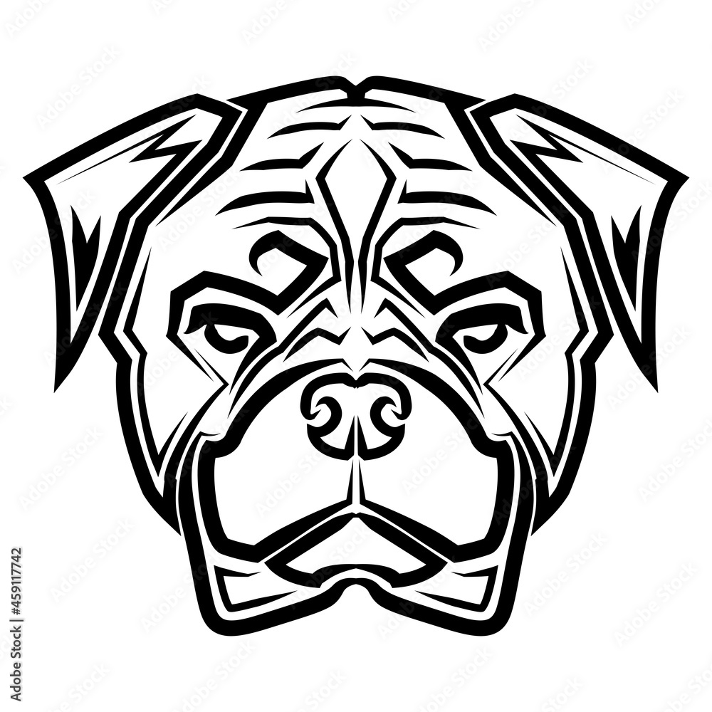 Black and white line art of rottweiler dog head. Good use for symbol, mascot, icon, avatar, tattoo, T Shirt design, logo or any design.