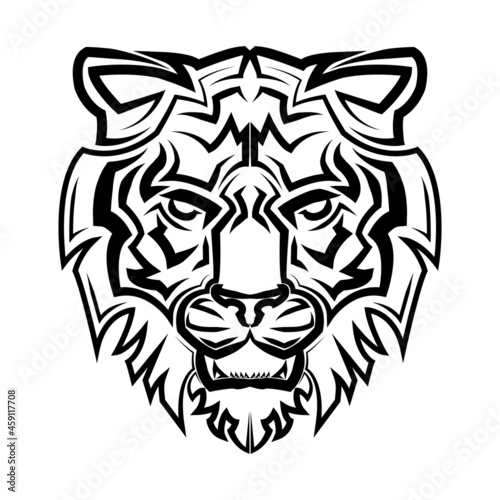 Black and white line art of tiger head Good use for symbol mascot icon avatar tattoo T Shirt design logo or any design.