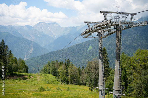 cable car in the mountains. summer tourism.