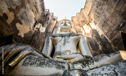 Big statue of buddha at Sukhothai province in Thailand