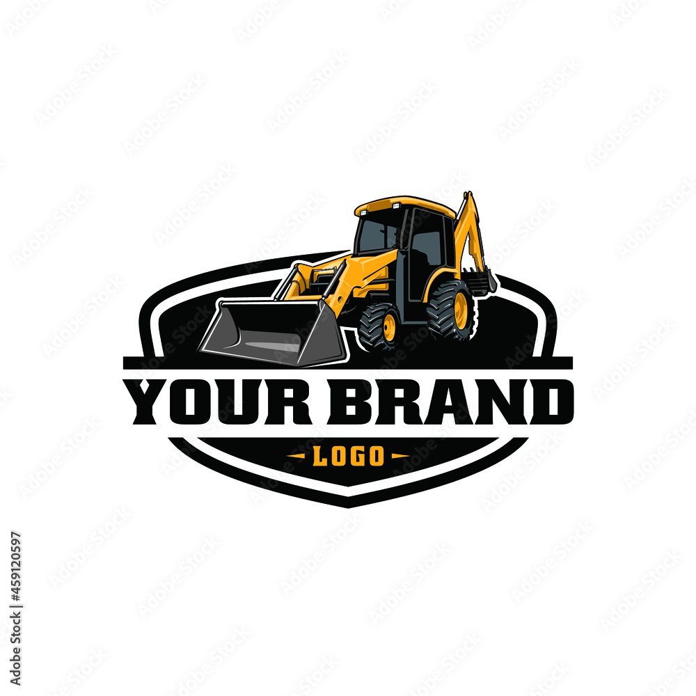 tractor, farm equipment, construction machine isolated logo vector