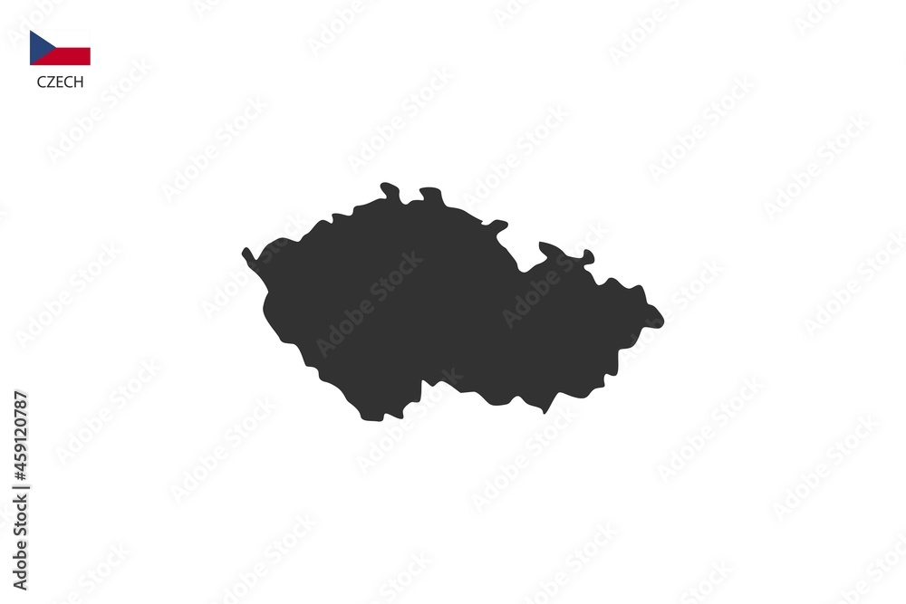 Czech black shadow map vector on white background and country flag icon left corner.