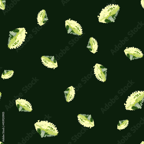 Seamless pattern lola rosa salad on sdark green background. Simple ornament with lettuce.