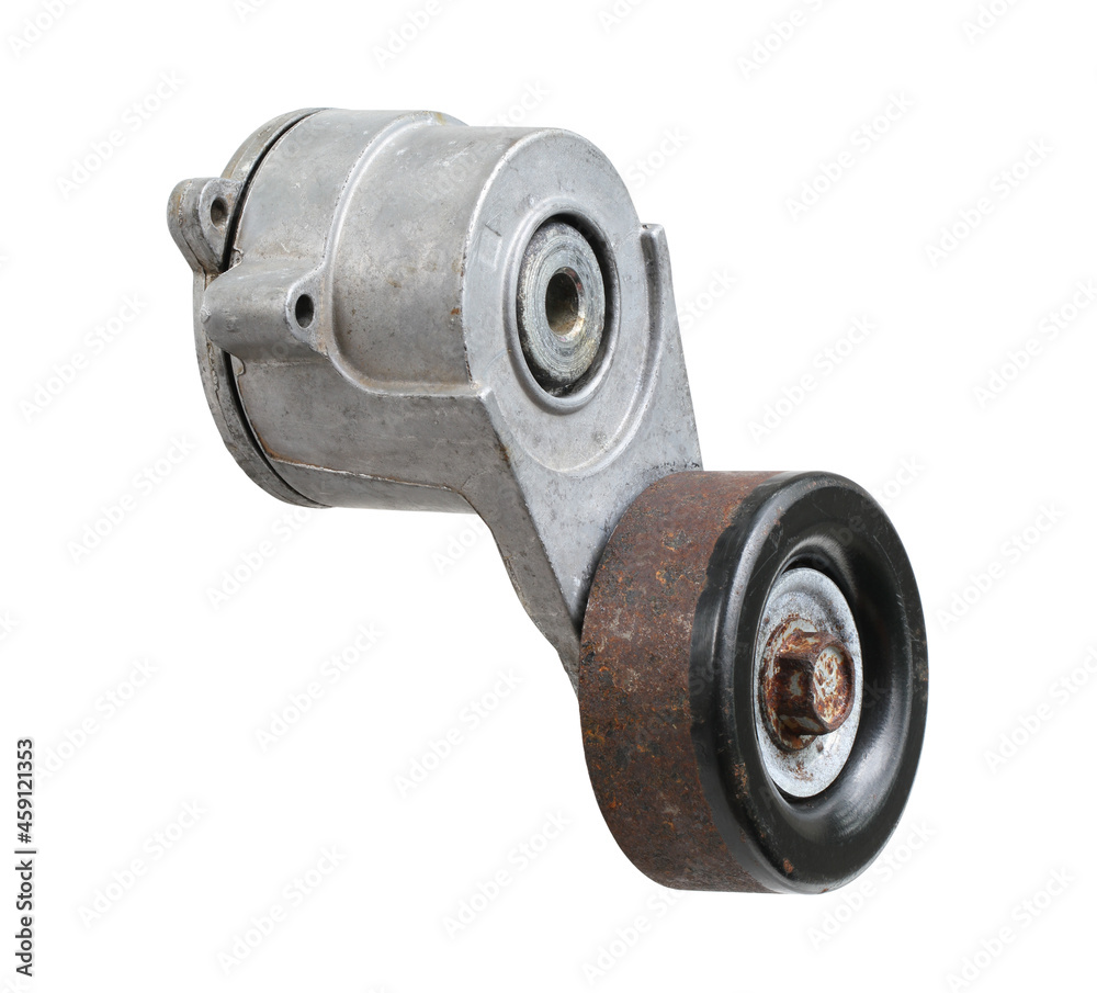 Car engine belt tensioner roller assembly (with clipping path) isolated on white background Car engine belt tensioner roller assembly (with clipping path) isolated on white background