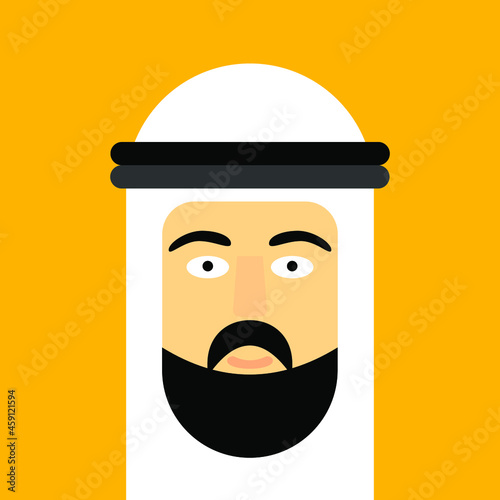 Arabian man face portrait on yellow background, vector illustration