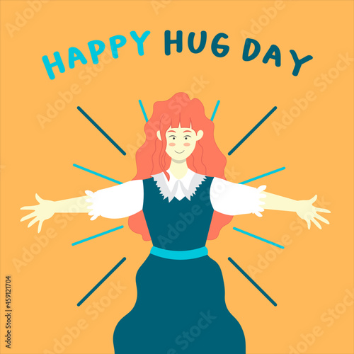 Happy Hug Day girl receive with open arm illustration 