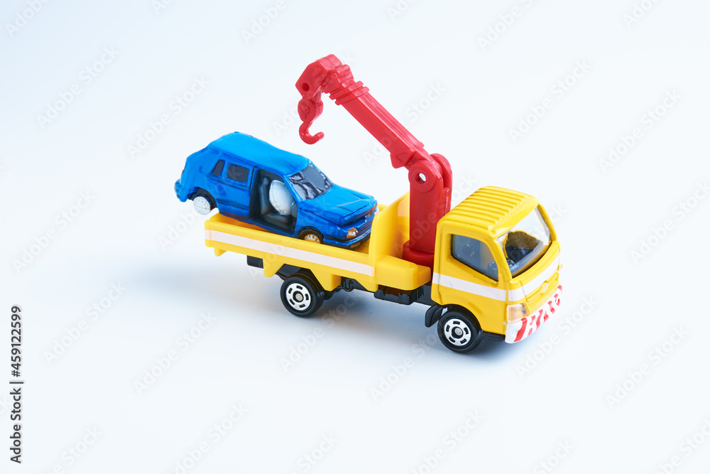 crane truck and car