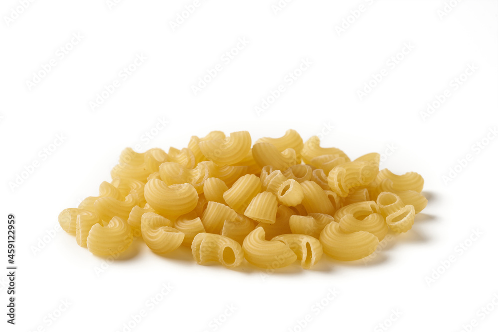Heap of raw elbow macaroni isolated on white background Heap of raw elbow macaroni isolated on white background